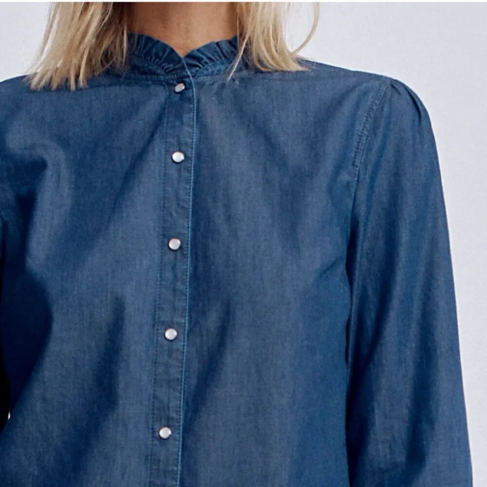 Devernois France women's long sleeve denim blouse size 36EU. US 6 - Picture 3 of 10